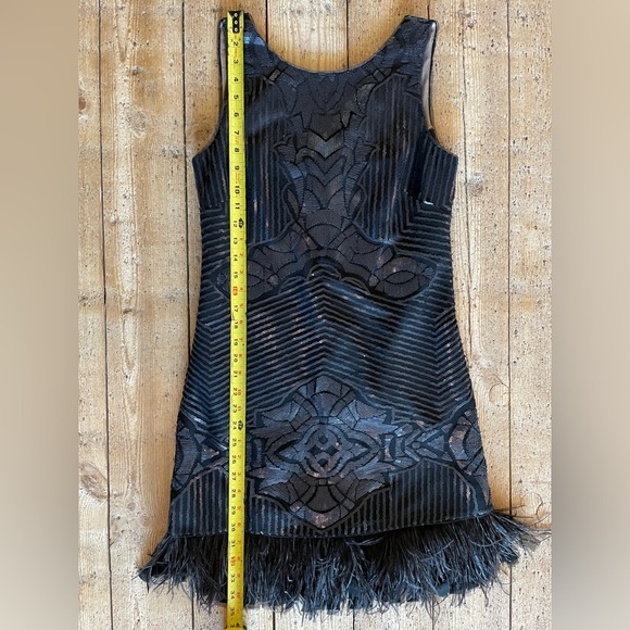 BCBGMaxAzria Caterina Black Blue Sequin Feather Dress XXS Loose Fit - Picture 6 of 12